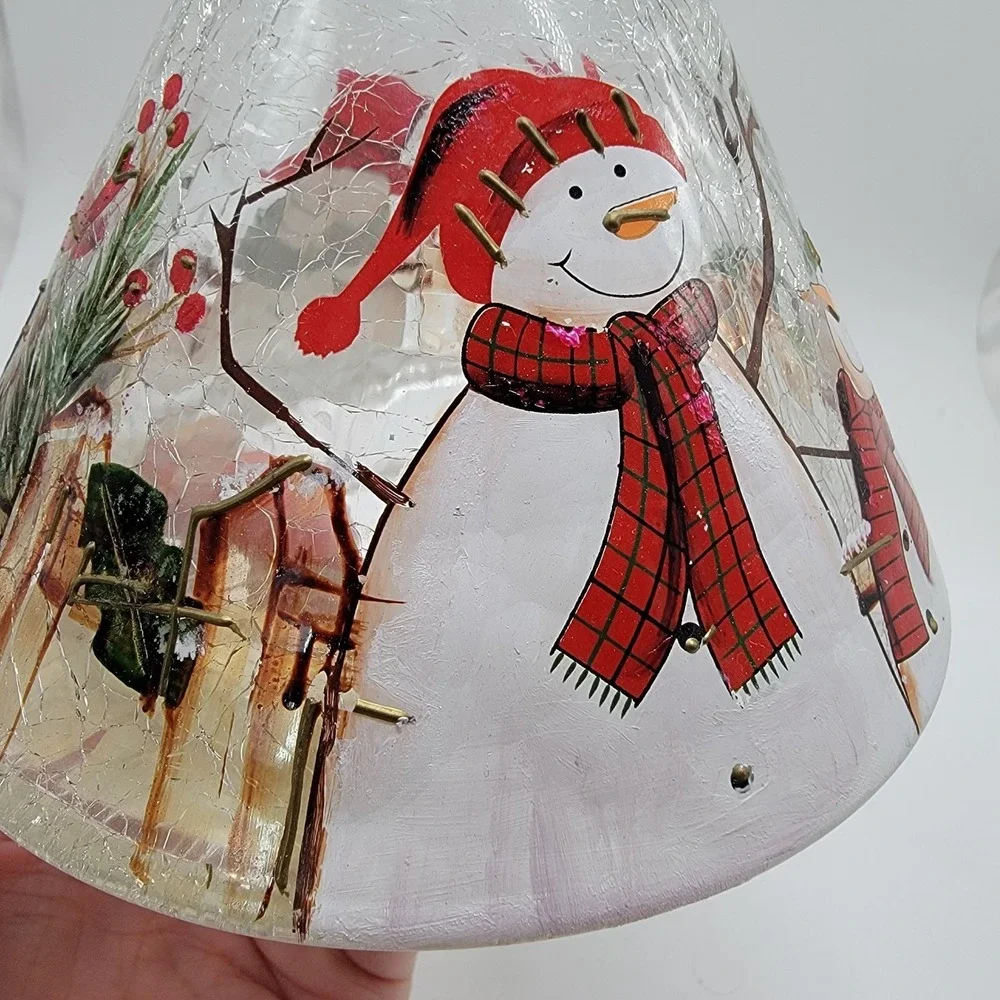 Yankee Candle Crackle Glass Snowmen Cardinals Lamp Shade Topper Christmas